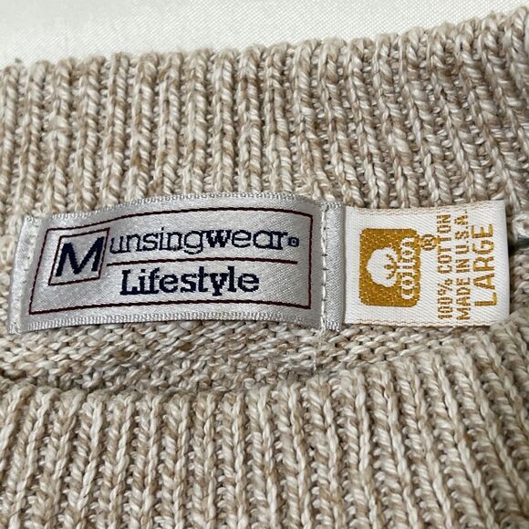 Fisherman Sweater 100% Cotton Cable Knit VINTAGE USA Grandpa Cottagecore Sz L - Picture 2 of 13